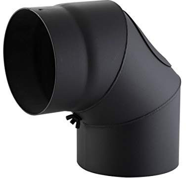 Kamino Flam 331829 Bogenknie mit Tür, Winkel von 90 Grad, Abgasrohr aus Stahl mit hitzebeständiger Senotherm Beschichtung, geprüft nach Norm EN 1856-2, Schwarz, Durchmesser: circa 150 mm