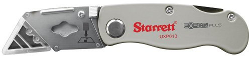 Starrett Folding Pocket Utility Knife - KUXP010-N Exact Plus Aluminium Die-Cast Body Trapezoidal Hook Blades - Supplied with Dispenser & 3 Spare Trapezoidal Blades