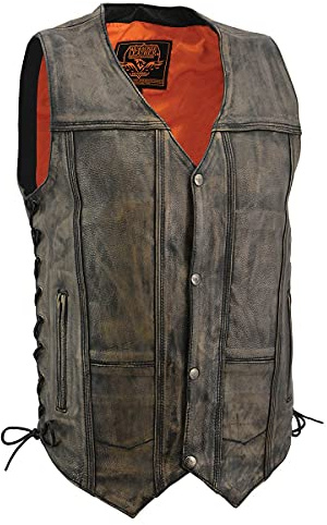 Milwaukee Leather MLM3540 Men's Roulette Distressed Brown 10 Pocket Motorcycle Leather Vest - Medium
