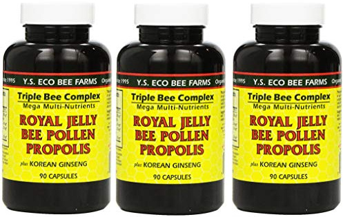 Y.S. Eco Bee Farms, (3 Pack) Royal Jelly, Bee Pollen, Propolis, Plus Korean Ginseng, 90 Capsules