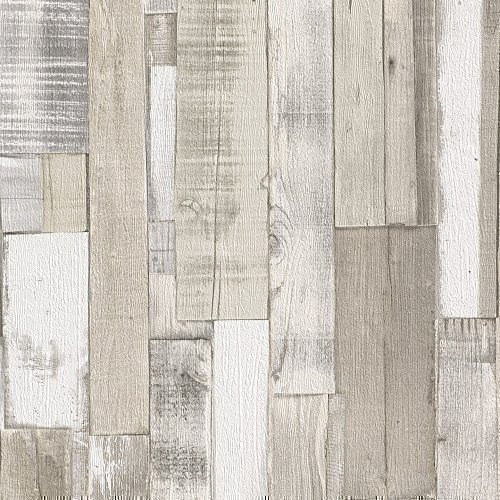 Rasch Authentic Wood Wooden Beam Panels Embossed Textured Wallpaper (Beige Blue 203714)