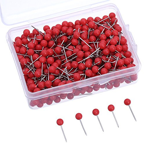 WILLBOND 500 Pack Map Push Pins Map Tacks Small Round Head Push Pins Thumb Tacks for Travel Picture Photo Bulletin Board Wall DIY Craft School Office Home(Red,1/8 Inch)