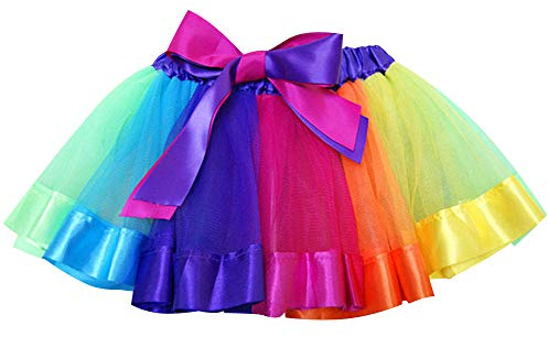 Layered Skirt Girls' Mini Rainbow Tutu Skirt Bow Dance Dress Colorful Ruffle Tiered Tulle