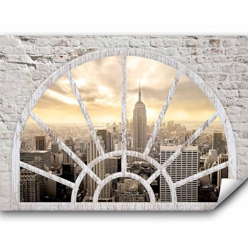 murando Fototapete selbstklebend Fenster nach New York 294x210cm Foto Tapete Tapetenfolie Möbelfolie Wandverkleidung Wandtapete Motivtapeten Bildtapete Wohnzimmer 3d Effekt Modern City Stadt NYC