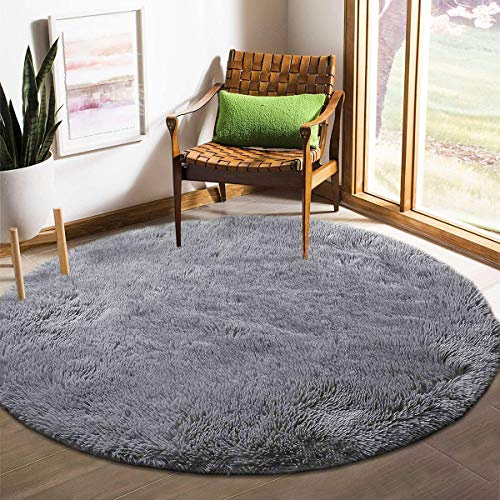 Tinyboy-hbq Teppich Rund Flauschig Teppiche Groß Modern Hoher Stapel rutschfest Ultra Weich Passend für Wohnzimmer Schlafzimmer Kinderzimmer,Grau,160x160cm