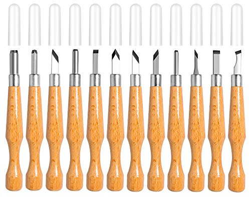 Holz-Schnitzwerkzeug Set, 12 Stück Holz-Schnitzmesser Für Anfänger Und Professionel, Stechbeiteln Schnitzmesser Holzschnitzerei Meißel Set Mit Tasche Für Holz,Obst,Gemüse,Carving DIY,Skulptur Und Wax