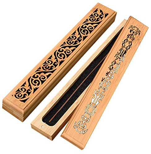Jeffbaubl 2pcs Premium Incense Box, Bamboo Incense Holder, Burner with Ash Catcher