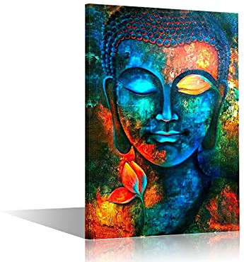 TISHIRON Wanddekoration, bunt, abstrakt, Buddha-Kopf, Wandkunst, Zen-Poster, moderne Wohnkultur, Wohnzimmer, Arbeitszimmer, Schlafzimmer, Leinwanddrucke, Gemälde, Dekoration, 61x40.6 cm