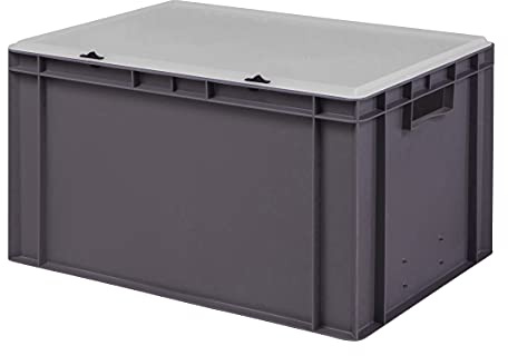 Design Eurobox, stapellåda, förvaringsbehållare, plastlåda i 5 färger och 16 storlekar med transparent lock (matt) (grå, 60 x 40 x 33 cm)