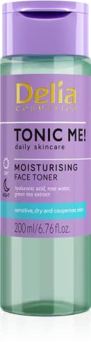 Delia Cosmetics - Tonic Me - Tonico Idratante - Pelli Sensibili, Secche e Vascolari - Acido Ialuronico, Estratto di Petali di Rosa - Rinfresca, Idrata - Cosmetici Vegani - 200ml (Tonico idratante)