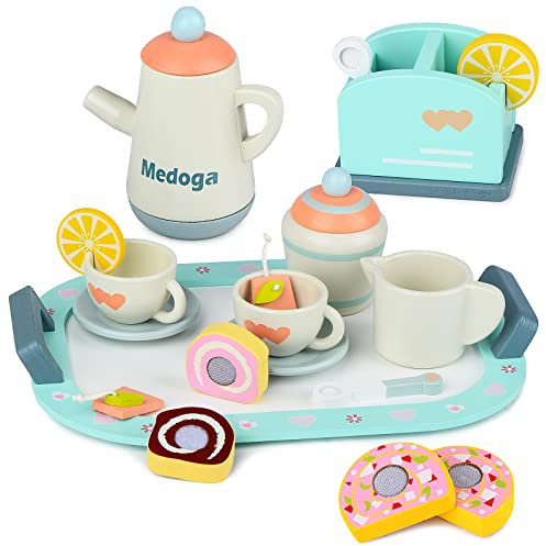 Tee-Set aus Holz, Spielzeug, Küchenzubehör für Kinder, Rollenspiel, Essen für Kleinkinder, Teeparty-Set für 3, 4, 5 Jahre alte Mädchen und Jungen (mehrfarbig)