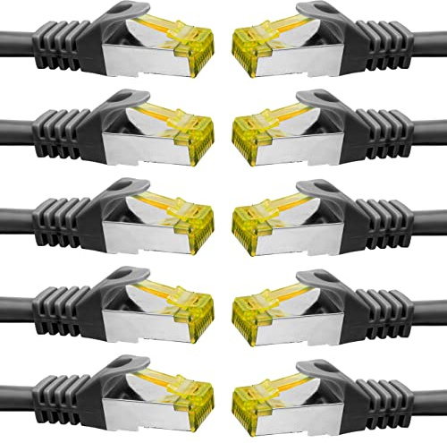 BIGtec LAN Kabel 10 Stück 3m Netzwerkkabel CAT7 Ethernet Internet Patchkabel CAT.7 schwarz Gigabit doppelt geschirmt Netzwerke Router Switch 2 x Stecker RJ45 kompatibel zu CAT.5 CAT.6 CAT.6a CAT.8