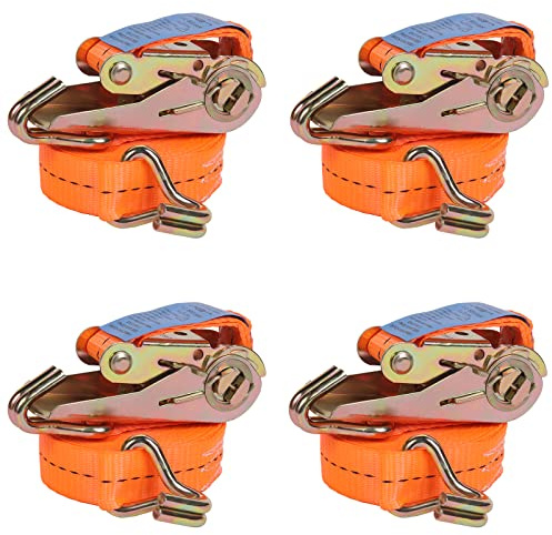 JAKAGO 4 Stück 800kg 5 m Spanngurte mit Ratsche,Zurrgurte und Ratsche Haben Haken,Befestigungsgurt Orange 25mm 800 daN (DIN EN 12195-2)