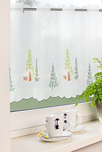 Experience by Omega Scheibengardine Weihnachten Winterlandschaft Schnee 2572 Weiß Grün Bunt 48x140 cm