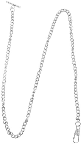 Mikikit Taschenuhrkette 65cm aus Metall im Vintage Retro Stil für Gürtel | Silberfarbene Ausführung, Feine Verarbeitung und Glanz, Passend für Formelle Kleidung und Selbstgemacht