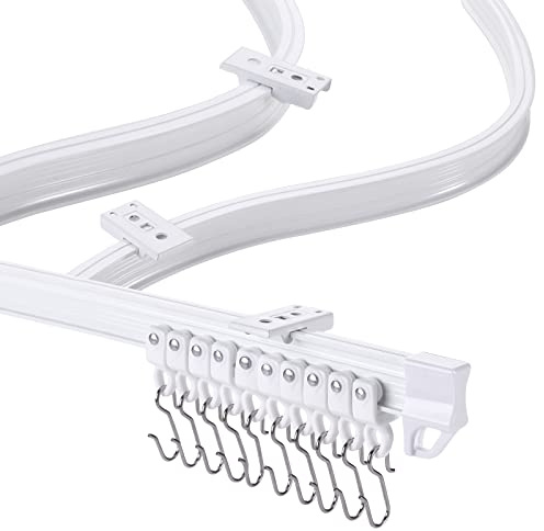 ZSTARR Flexible Bendable Ceiling Mounted Curtain Track 2.5M/8.2FT White Curtains Rail for Room Divider Shower Curtain L/U Shape Bay Windows RV