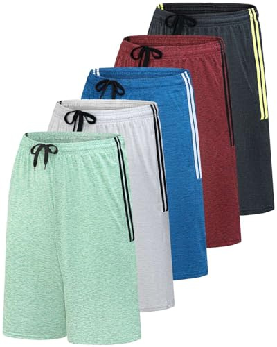 Real Essentials - Paquete de 5 Pantalones Cortos Deportivos Dry-Fit Resistentes al Sudor para Hombre, Set P, XX-Large