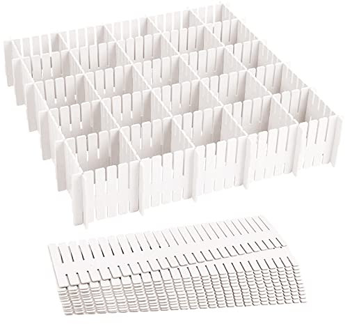 24 Pcs Séparateurs de Tiroir, Organisateur de Tiroir Réglables, Grille Diviseur de tiroir en Plastique pour sous-Vêtements, Chaussettes, Maquillage, Fournitures de Bureau, bain, cuisine etc (32cm)