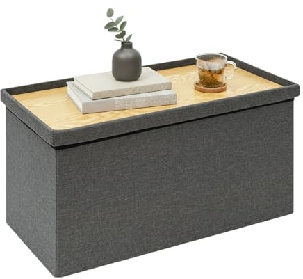 Bonlife Folding Storage Ottoman, Large Storage Footstool with 250KG High Load,Coffee Table Seat for Living Room Bedroom, 76x38x38cm, Linen,Grey