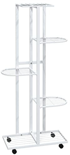 vidaXL Blumenständer 5-Etagen mit Rollen 44x23x100 cm Weiß Eisen