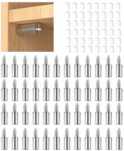 Regalbodenträger 48 Stück, Einlegeboden Halter mit Gummischutz, Einlegeboden Halter Selbstschneidend, Bodenträger Regalstifte Vernickelt für Küchenschrank, Bücherregal und Möbelschrank