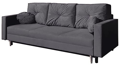 mb-moebel Sofa mit Schlaffunktion und Bettkasten, Couch für Wohnzimmer, Schlafsofa Federkern Sofagarnitur Polstersofa Wohnlandschaft mit Bettfunktion - Milano (Grau - Trinity 15)