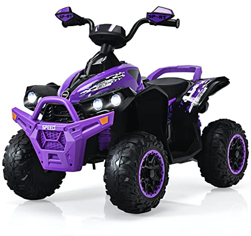 COSTWAY 12V Quad Elettrico per Bambini, Auto Elettrica Cavalcabile con Luci LED Musica e Pedale, 2,2-4,3 km/h, Quad Regalo per Bambini 3-8 Anni (Viola)