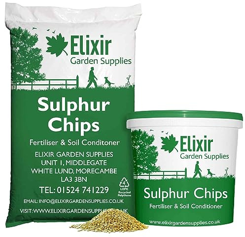 Elixir Gardens Sulphur Chips Pastilles Soil Acidity Fertiliser | Granular Alkaline Soil Amendment & Booster for Acidic & Ericaceous Plants | 5kg Bag