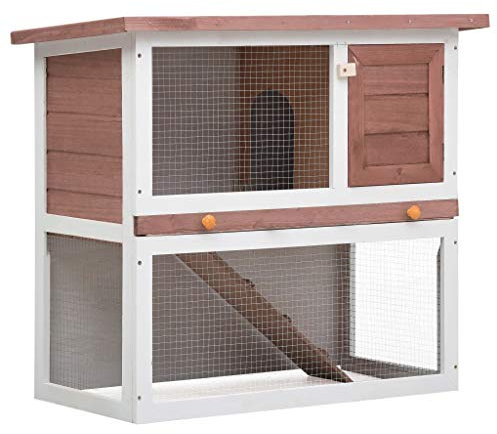 Holz Kaninchenstall 1 Tür Kleintierstall für draußen und drinnen, Hasenstall zweistöckig Hasenkäfig Kaninchenkäfig Kleintierhaus Hasenvilla, 90 x 45 x 80 cm