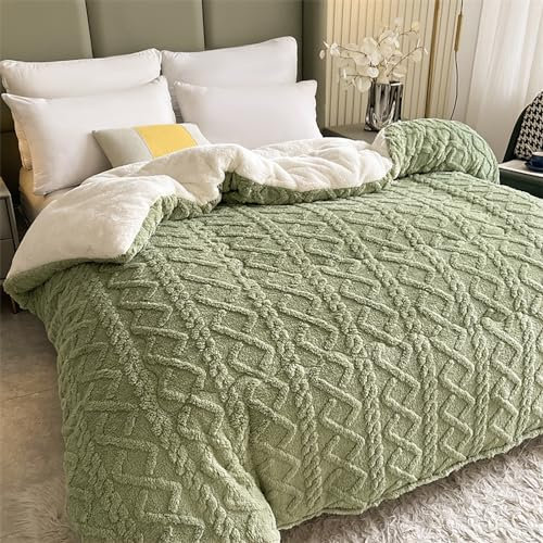 PRELGOSP Kaschmir Decke Quilt, Flauschige Dicke Bettdecke, Doppelseitiges Design Winter Steppdecke, Weiche Warme,Grün,220x240cm/5kg