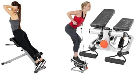 Sunny Health & Fitness Advanced Mini Home Steppers, Total Body Workout Stair Machine w/Resistance + 45 Degree Hyperextension Roman Chair, Steel, Grey, One Size SF-BH6629