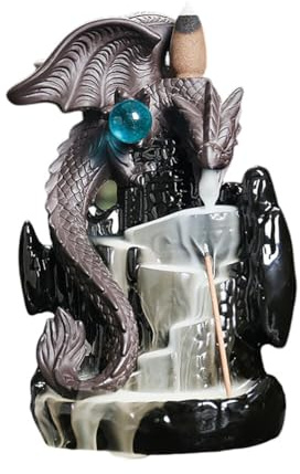 LICHENGTAI Rückfluss Räuchergefäß mit Drachen Deko, Innovativer Keramik Rauch Rückfluss Räucherstäbchenhalter Tischdekoration Aromatherapie Ornament Wohnkultur
