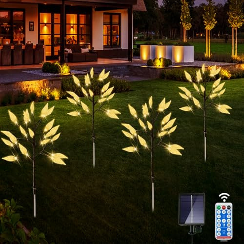 Ovker Solcell för utomhusbruk, 4 stycken 16 LED-solträdgårdslampor, trädgårdsdekoration, 8 lägen solkontakt trädgren, lampor, väderbeständiga sollampor, utomhus, för trädgård, balkong