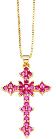Collar Colgante Cadena Hombre Mujer Joyas Necklace Collares Cruzados para Mujer Fucsia