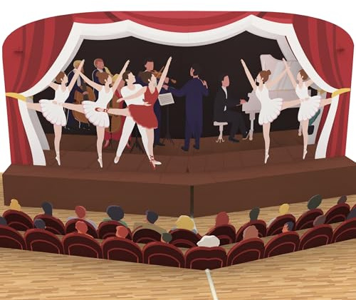 MOKIO® Pop-Up Karte – Ballett – 3D Grußkarte | als Gutschein für Ballettbesuch, Opern- oder Theaterkarten oder Geldgeschenk, Geburtstagskarte mit Bühne und Ballerinas