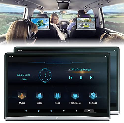 2 PCS 13.3 inch Car Headrest Video Players, Android 10.0 Car Rear Entertainment System 4K 1080p WiFi/Bluetooth/USB/Hdmi/Airplay