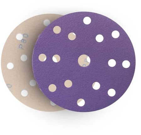 Disco Abrasivo 150mm, 100 Dischi per Levigatrice Orbitale, 80 Grani in Ceramica, 15 Fori, con Fissaggio a Strappo, Carta Vetrata Orbitale a Grana Variabile Professionale per l'Automobile e il Lavoro