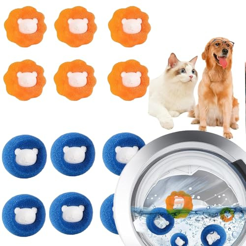 12 Stücke Tierhaarentferner Waschmaschine,Fusselbälle Waschmaschine Wiederverwendbar, Blau&Orange Haarfänger für Waschmaschine (Austauschbar verwendet)