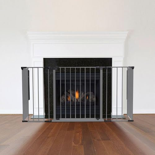 Safetots Barrera de Seguridad para Chimenea, 51cm de Profundidad x 164cm de Ancho, Gris, 70cm de Alto, Seguridad para Niños y Mascotas, Protección para Bebés y Niños Pequeños, Instalación Fácil