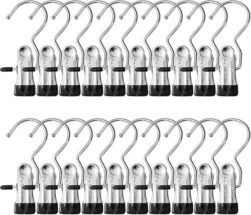 Pinces a Linge 24 Pièces Pince,cintres clip linge crochets,cintre pince crochets,Portable Pinces à Linge pour Vêtements,Cintre Pince Crochets pour Bottes,Linge Solide Pince a Linge INOX Pinces(20 Pcs)