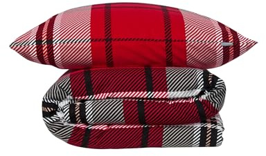 Schiesser Bettwäscheset Borro | 2-teilig | Kariert | Feinbiber | 100% Baumwolle | Oeko-Tex Zertifiziert | Reißverschluss | 135x200cm + 80x80cm | Rot