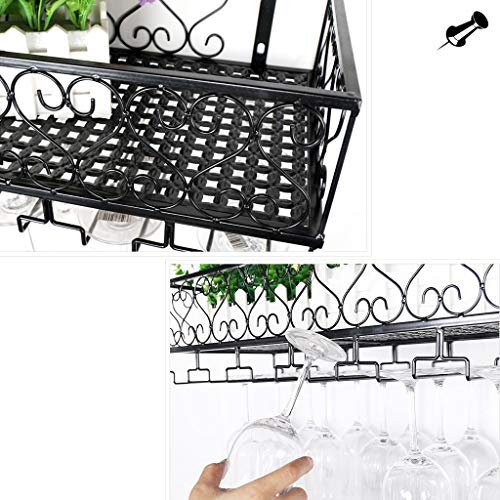 Mensola portaoggetti per bicchieri da vino, in metallo nero, decorazione industriale, organizer per bar e casa (60 x 25 cm)