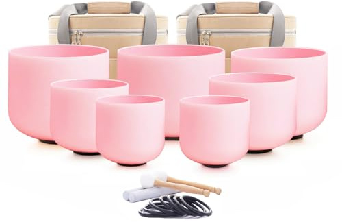 Hye-eun Cuenco tibetano de cristal, 432 Hz, cristal de cuarzo, juego de 7 – 12 pulgadas, 7 unidades, cuenco de cristal para yoga, meditación, curación de sonido con bolsa de transporte