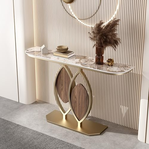 FREUPGU Konsolentisch, Konsolentisch Schmal, Eingangsbereich Deko Tisch, Mit Metallgestell, Moderner Eingangstisch, für Wohnzimmer, Schlafzimmer, Eingangshalle, Flur(Gold A,100cm/39.4in)