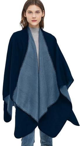 Figarge Strick Poncho Cape Damen Winter Wendeumhange Bedruckte Karierte Strickdecke Still Pullover Damen Bohemia Geometrisches (DE/NL/SE/PL, Alphanumerisch, XXL, 3XL, Regular, Regular, Marineblau)