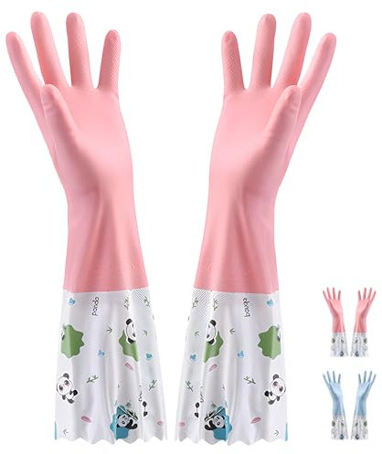 LHLZNB wide mouth Velvet lining Marigold Glove Medium for，washing up gloves large，kitchen gloves for washing dishes，Applicable to kitchen Premium Rubber Gloves for Work (Pink)