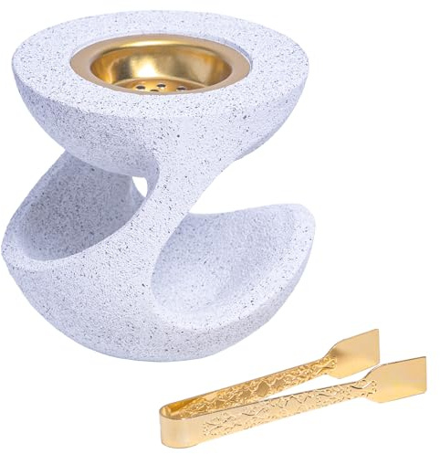 Aowdsye Bakhoor Burner Frankincense Resin Incense Burner for Charcoal with Tong, for Yoga Spa Aromatherapy Meditation, Home Office Decor (White)