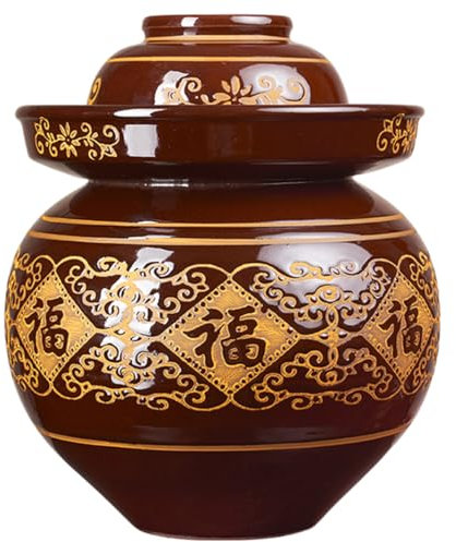 ZMQU Barattolo for sottaceti in Ceramica con Coperchio, Grande Barattolo for sottaceti in Porcellana Cinese Tradizionale, Vaso for fermentazione in Ceramica con Guarnizione for Acqua (8L)(8L)