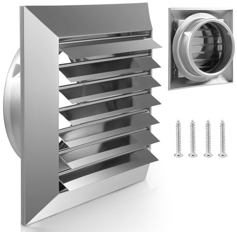 Grille d'aération 120 mm avec anti-insecte, clapet anti-retour en acier inoxydable 304, protection contre les intempéries, Ø 120 mm pour gaine de tuyau VMC
