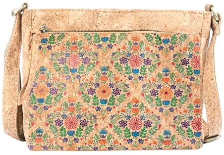DeCarbonize Crossbody handväska av kork veganskt läder hållbar damaxelväska, BRUN, 22 cm x 16.5 cm x 2 cm